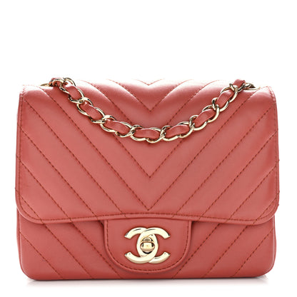 Chanel Lambskin Chevron Quilted Mini Square Flap Rosewood 1 of 10