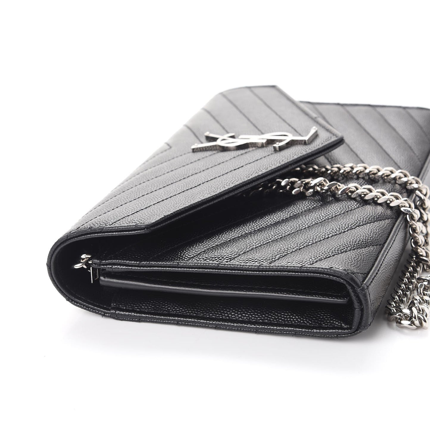 Grain De Poudre Matelasse Chevron Monogram Chain Wallet Black