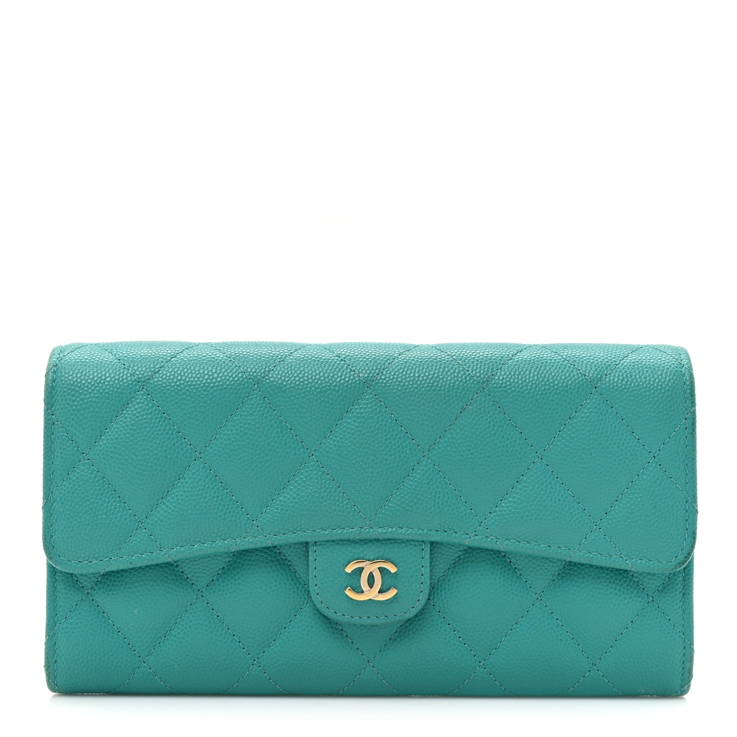 Chanel Caviar Quilted Large Gusset Flap Wallet Turquoise 1 of 21