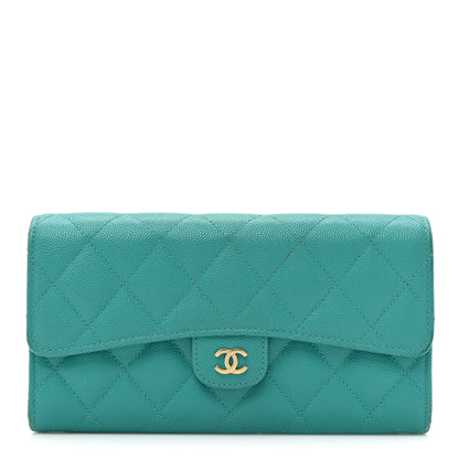 Chanel Caviar Quilted Large Gusset Flap Wallet Turquoise 1 of 21