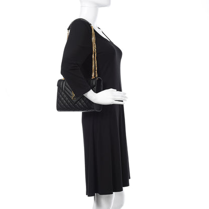 Saint Laurent Grain De Poudre Textured Mixed Matelasse Triquilt Medium Monogram Satchel Black 2 of 9