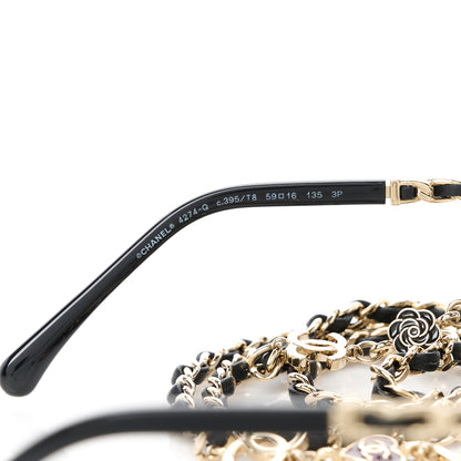Chanel Metal Calfskin Butterfly Pearl Chain Sunglasses 4274Q Gold Black 5 of 8