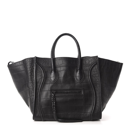 Celine Crocodile Embossed Calfskin Medium Phantom Luggage Black 1 of 12