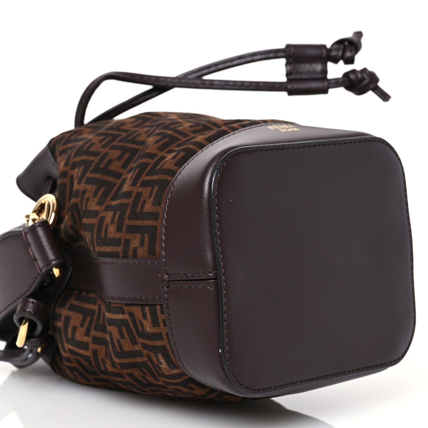 Suede Vitello King F is Fendi Micro FF Mini Mon Tresor Bucket Bag Sigaro Marrone Ebano