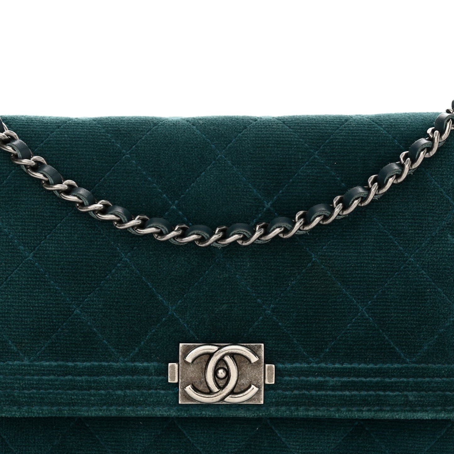 Velvet Quilted Boy Wallet On Chain WOC Teal