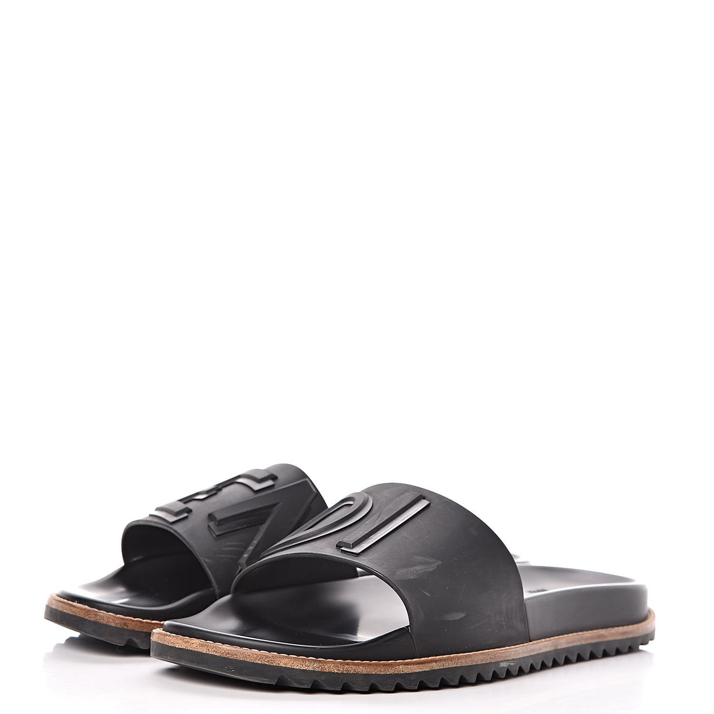 Rubber Raised Logo Slide Sandals 10 Black