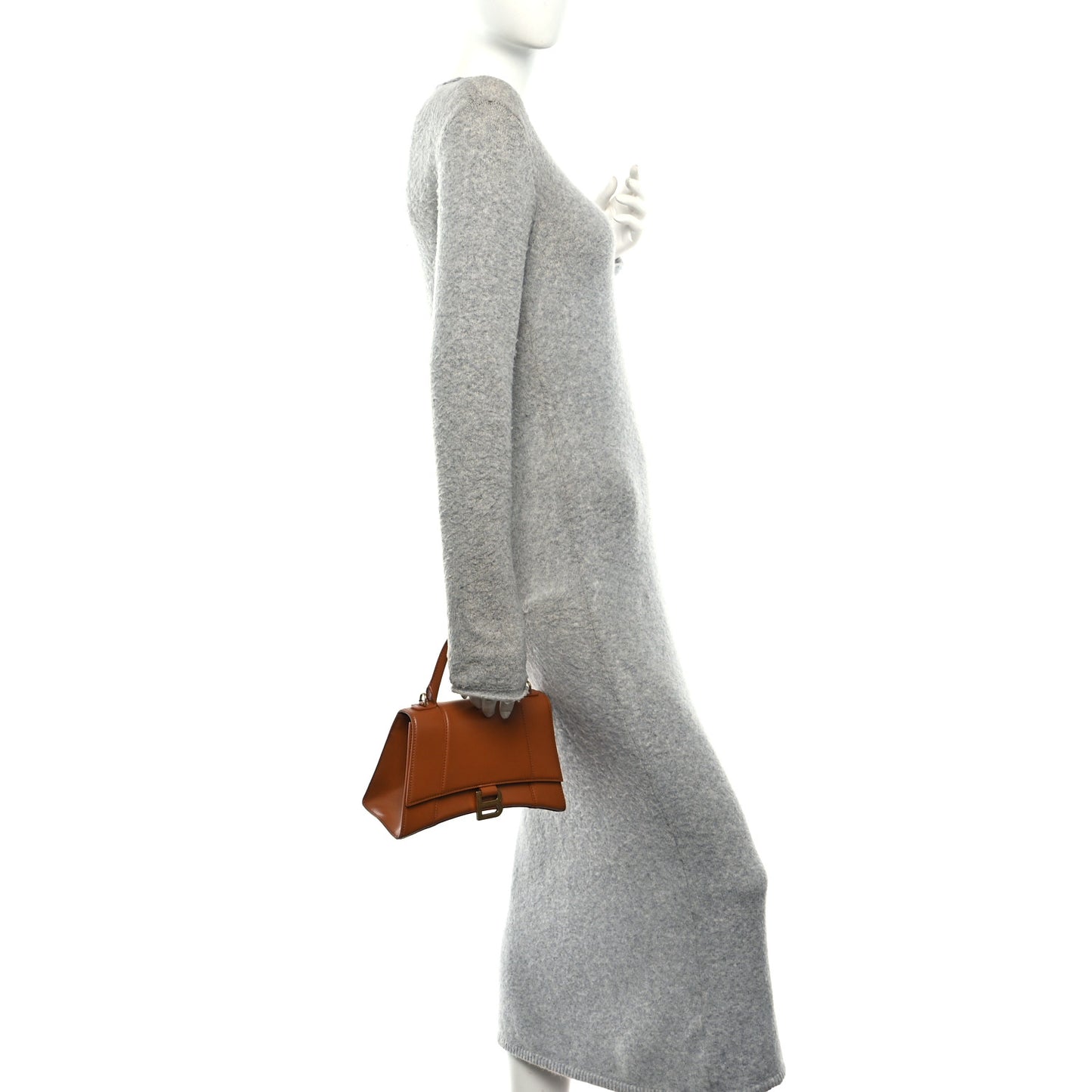 Shiny Box Calfskin Small Hourglass Top Handle Bag Camel