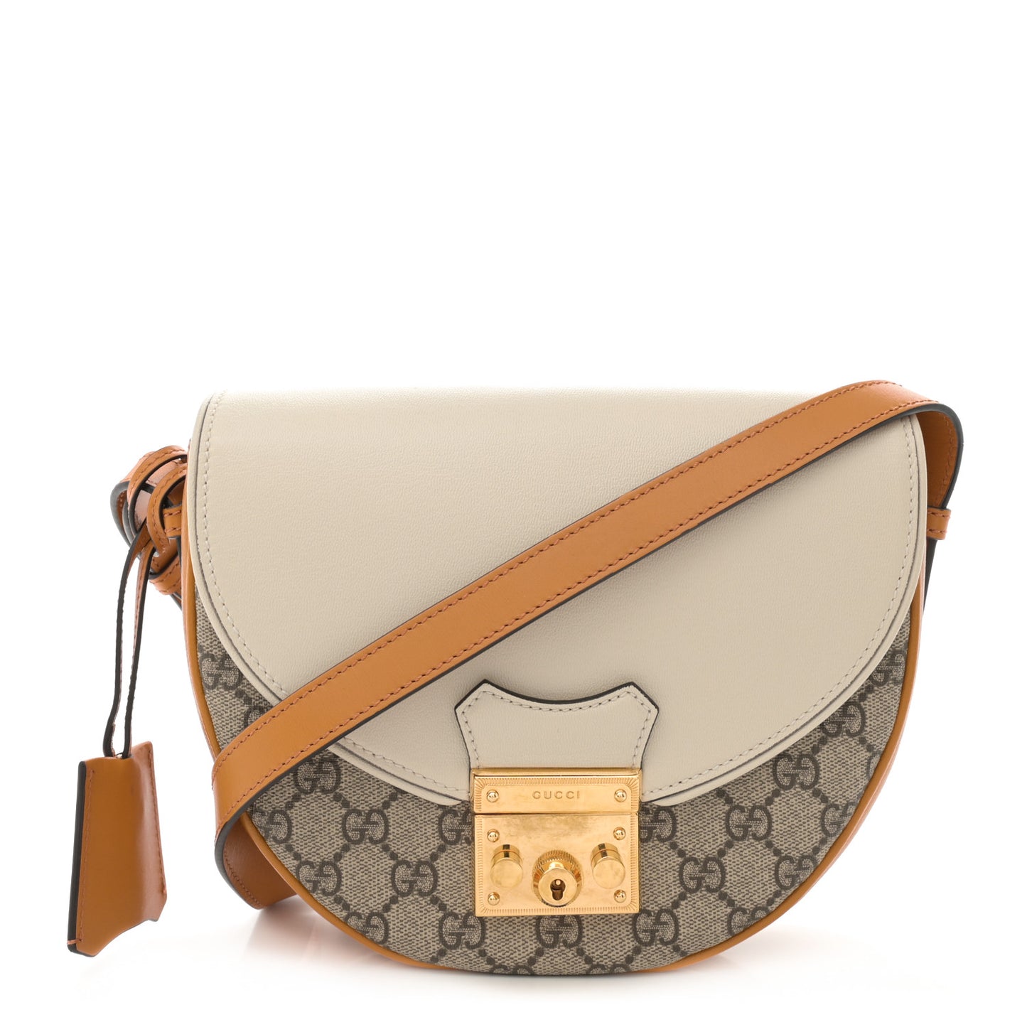 GG Supreme Monogram Calfskin Small Padlock Messenger Shoulder Bag Beige Mystic White Sun Oil