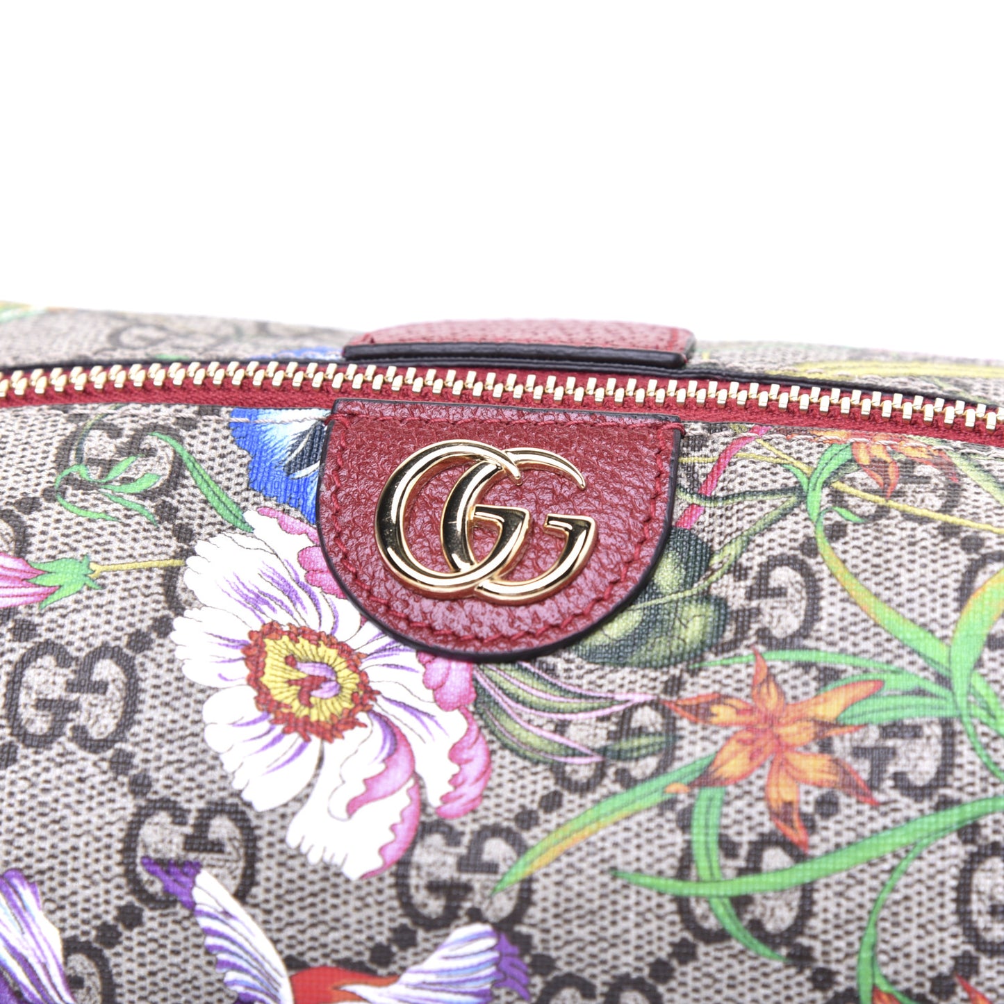Soft GG Supreme Monogram Flora Calfskin Medium Ophidia Cosmetic Case Beige Ebony Multicolor Rosso
