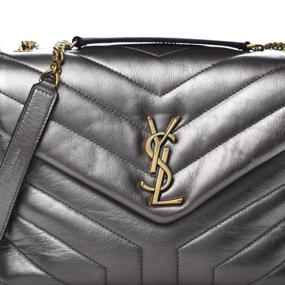 Saint Laurent Metallic Calfskin Y Quilted Monogram Small Loulou Chain Satchel Brown Metallic 11 of 11