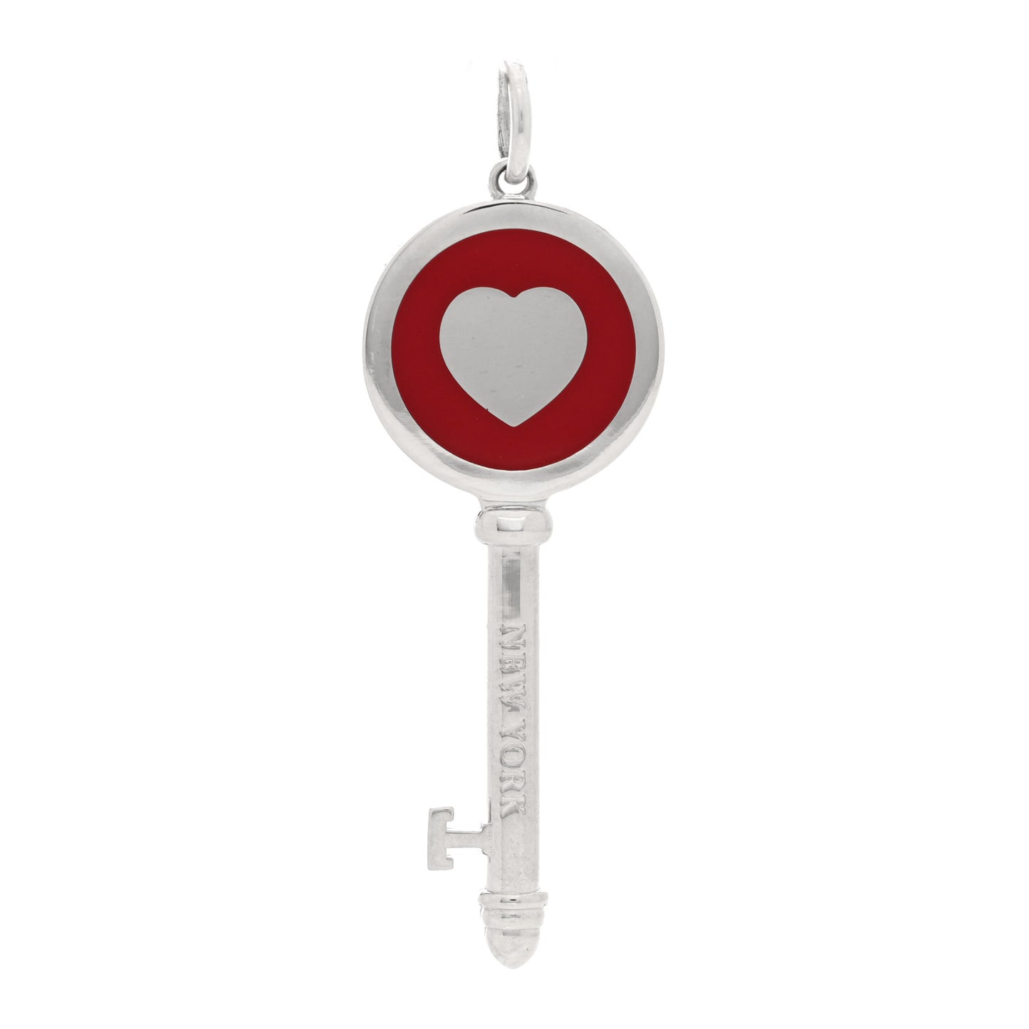 Sterling Silver Enamel Heart Key Pendant Red