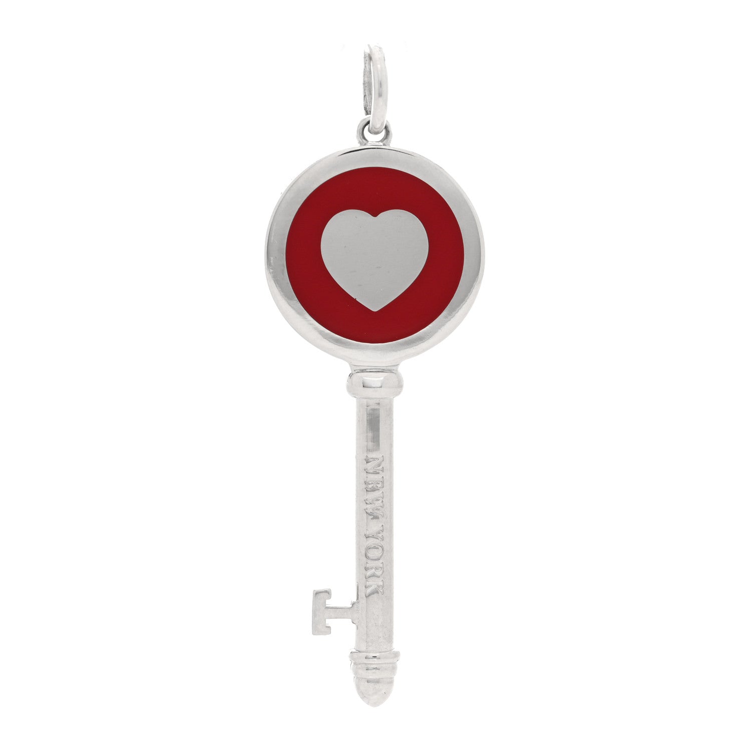 Tiffany Sterling Silver Enamel Heart Key Pendant Red 1 of 4