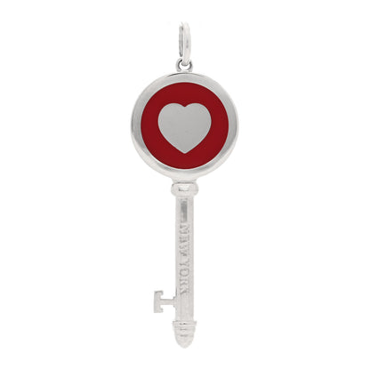 Tiffany Sterling Silver Enamel Heart Key Pendant Red 1 of 4