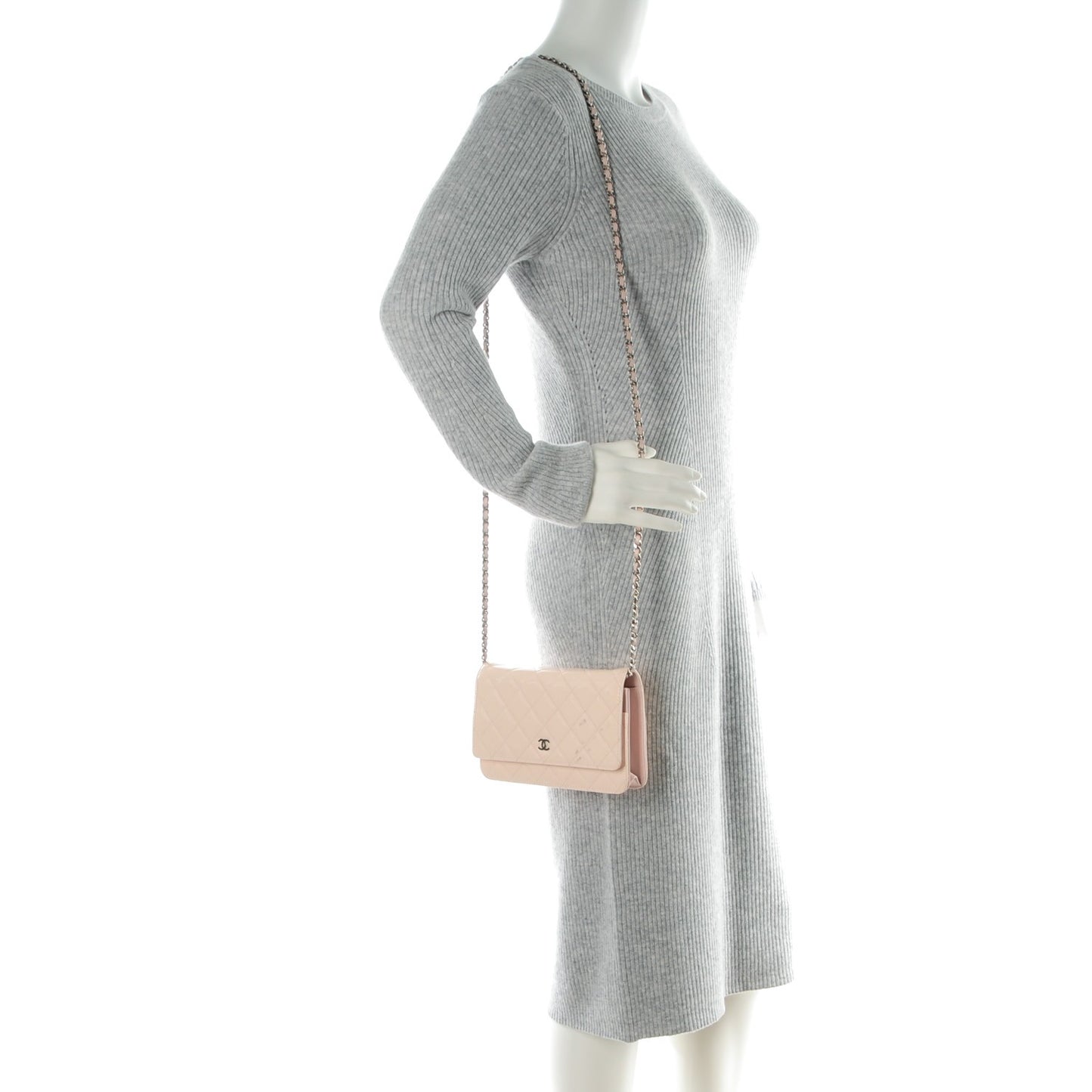 Patent Quilted Wallet On Chain WOC Light Pink