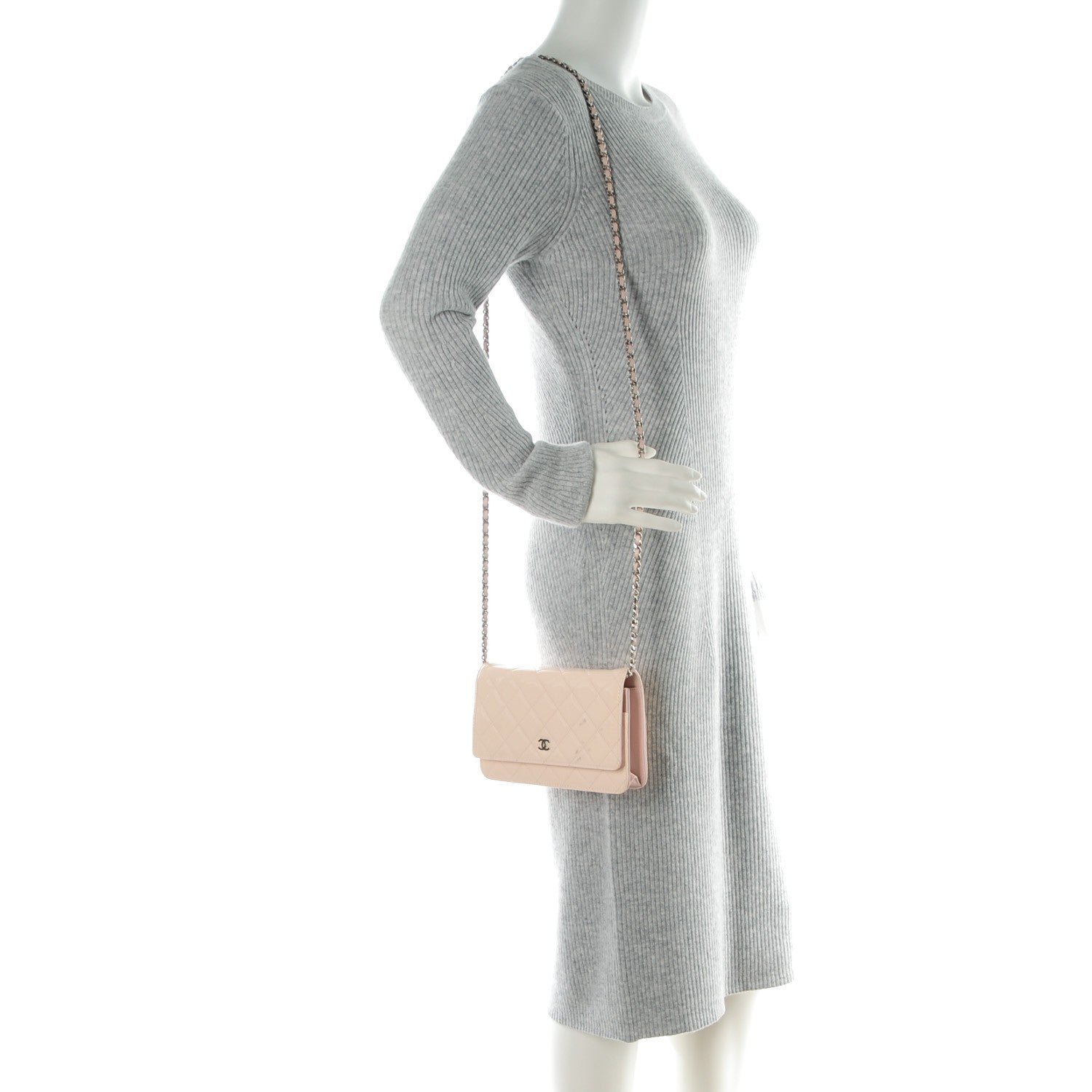 Chanel Patent Quilted Wallet On Chain WOC Light Pink 2 of 12