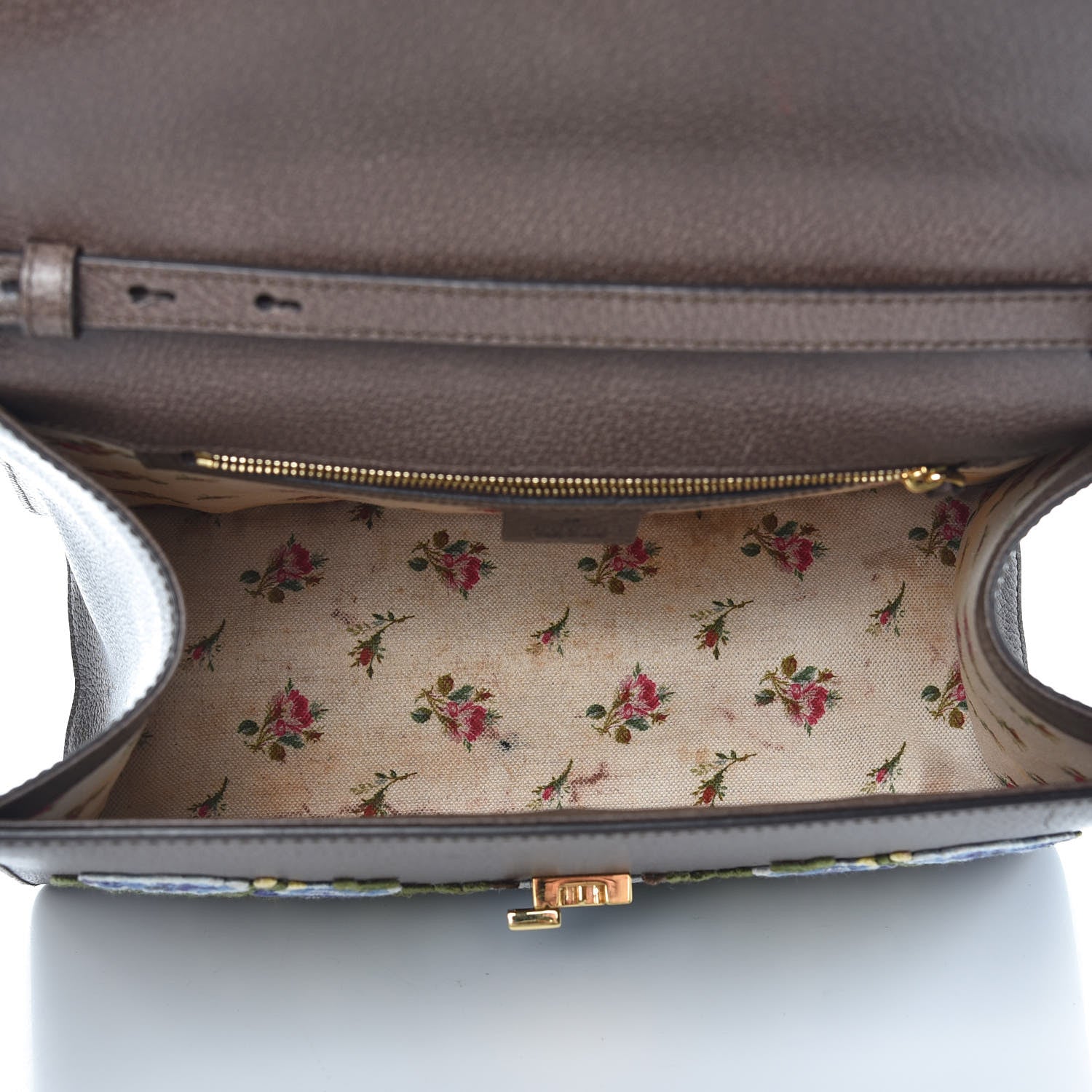 Gucci Calfskin Embroidered Medium Sylvie Top Handle Bag New Acero Multicolor 5 of 14