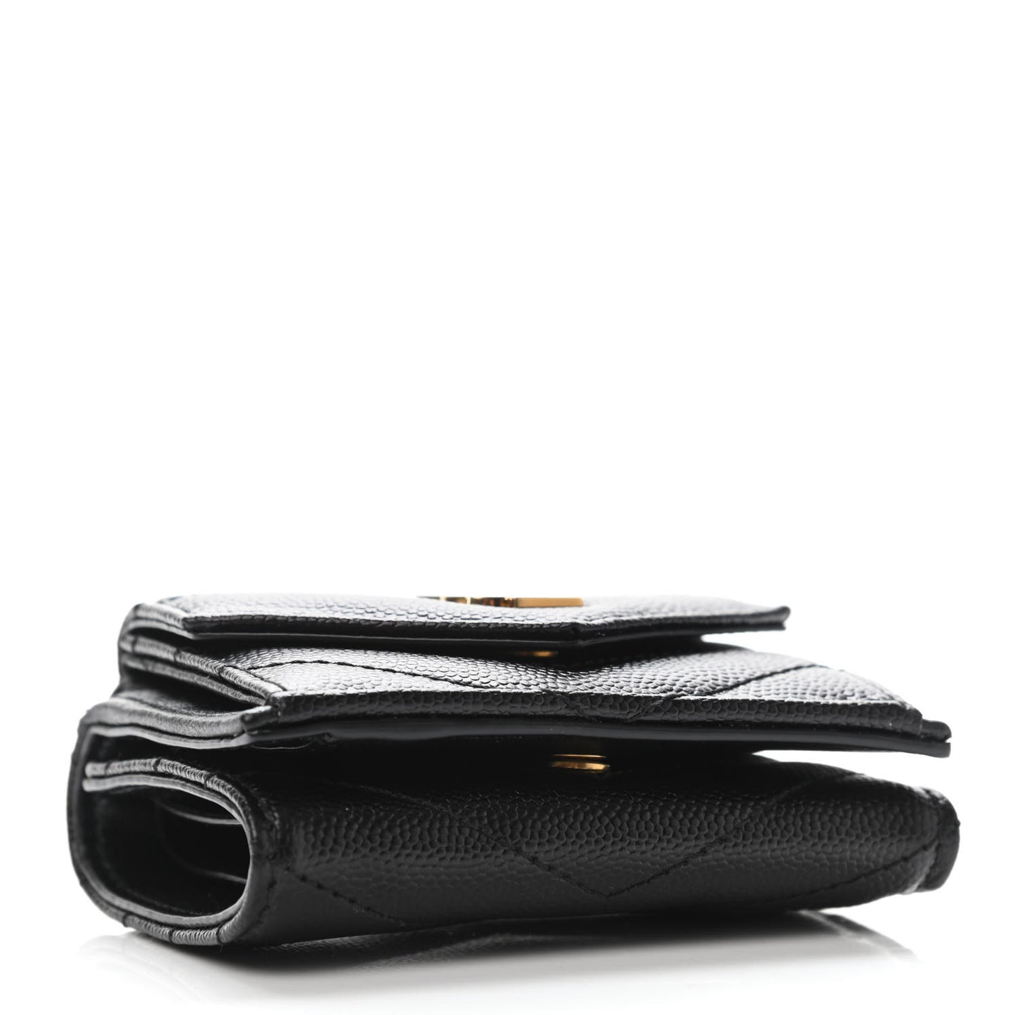 Grain De Poudre Matelasse Chevron Monogram Compact Tri Fold Pocket Wallet Black