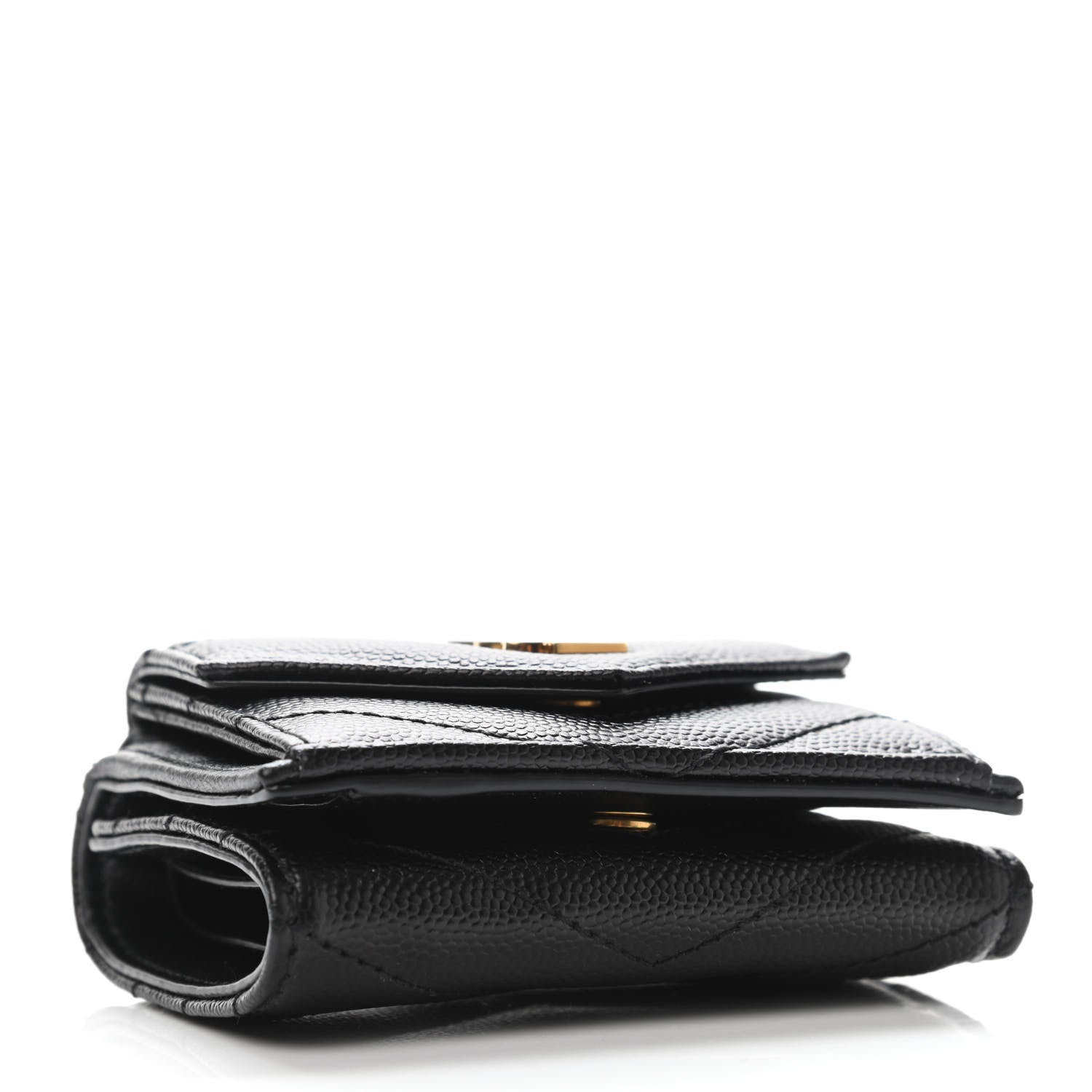 Saint Laurent Grain De Poudre Matelasse Chevron Monogram Compact Tri Fold Pocket Wallet Black 3 of 5