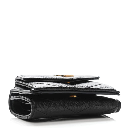 Saint Laurent Grain De Poudre Matelasse Chevron Monogram Compact Tri Fold Pocket Wallet Black 3 of 5
