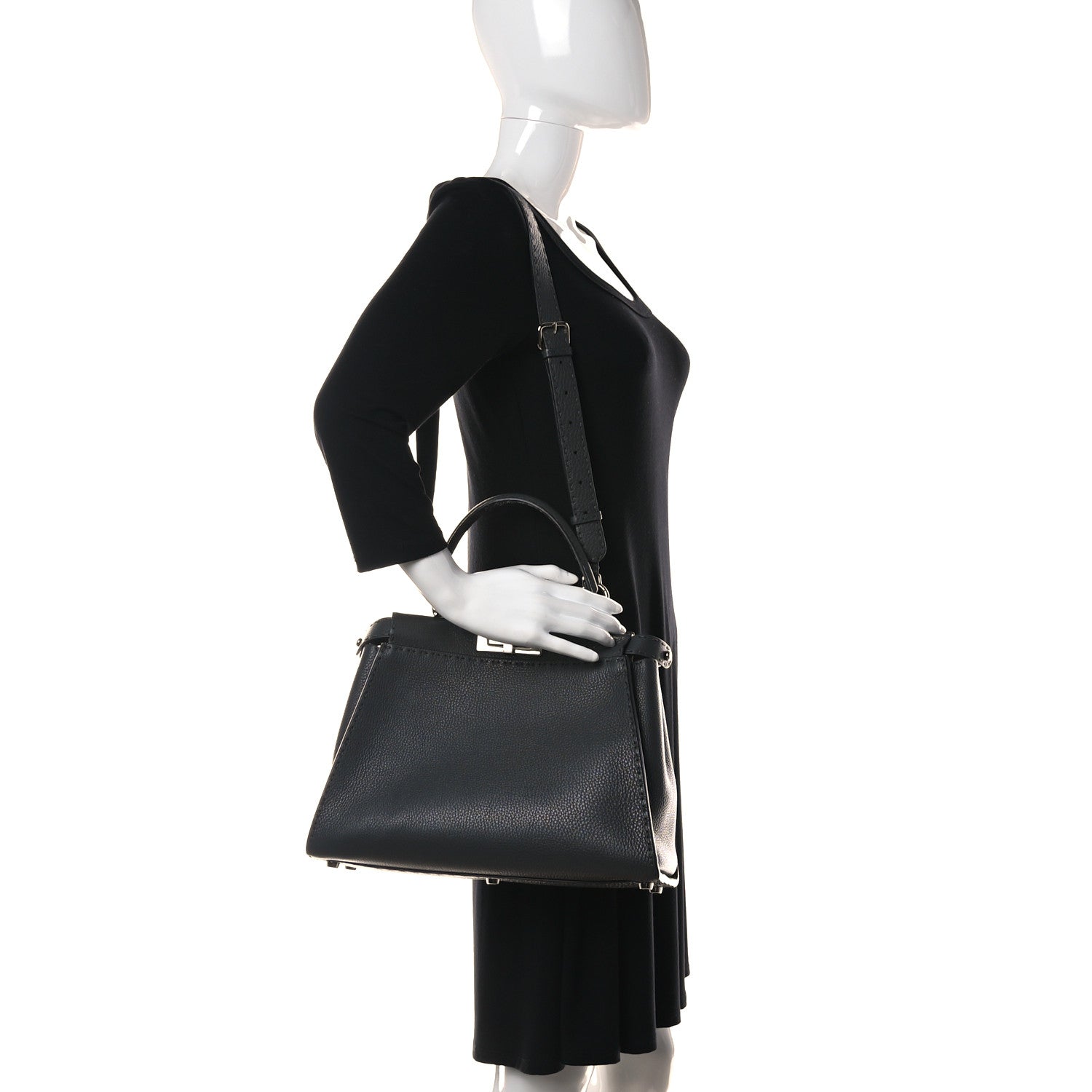Fendi Cuoio Romano Selleria Bi-Color Medium Peekaboo Iconic Satchel Asfalto Latte 2 of 13