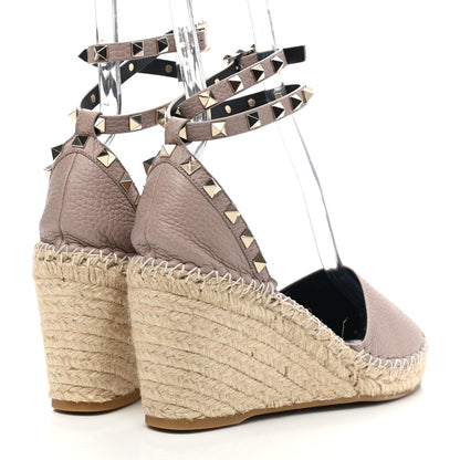 Valentino Garavani Grained Calfskin Rockstud Ankle Wrap Espadrille 15/85mm Wedges 39 Poudre Natural 4 of 8