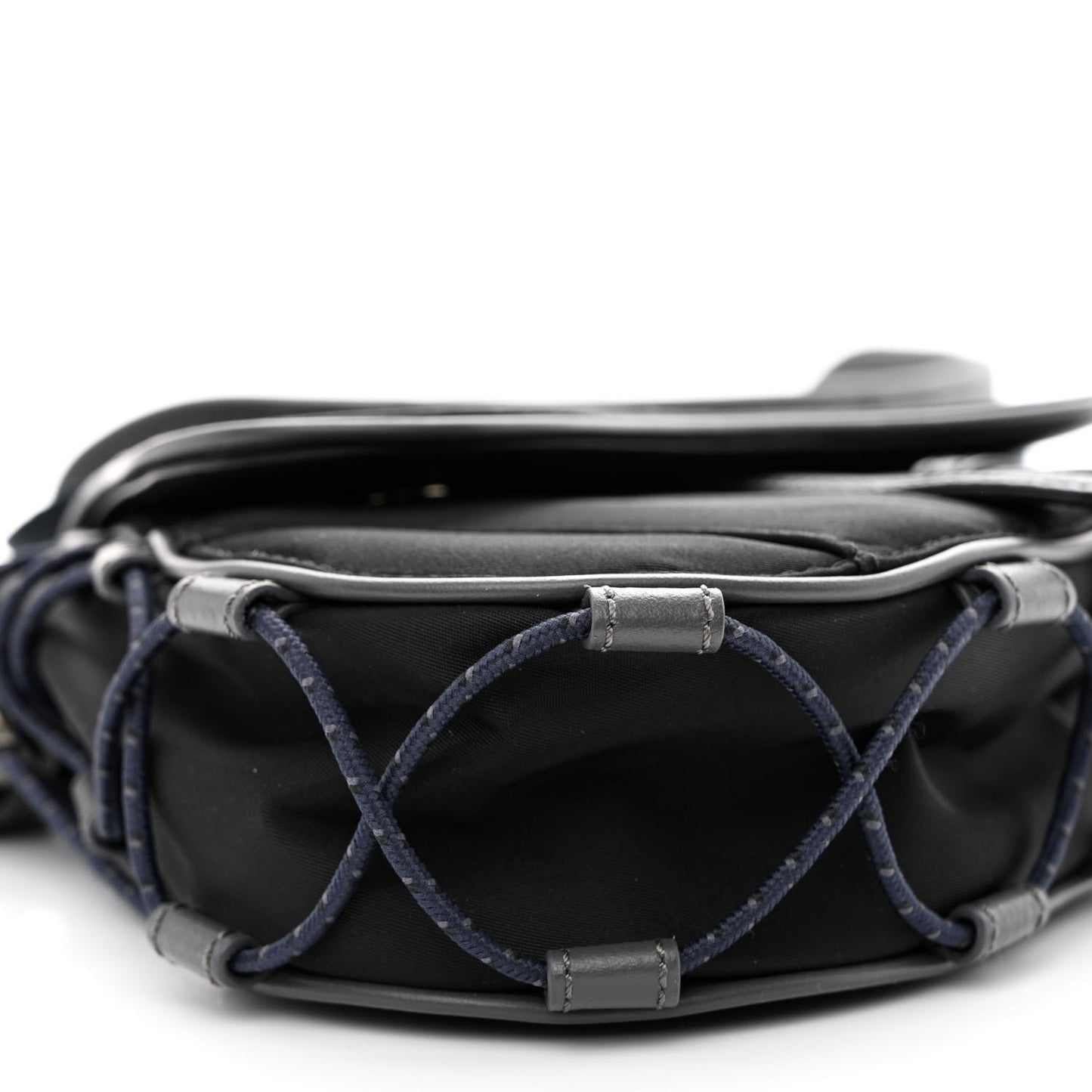 X SACAI Grained Calfskin Technical Fabric Mens Saddle Bag Black