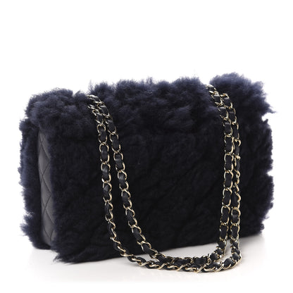 Chanel Shearling Lambskin Quilted Medium Single Flap Navy Blue 3 of 10