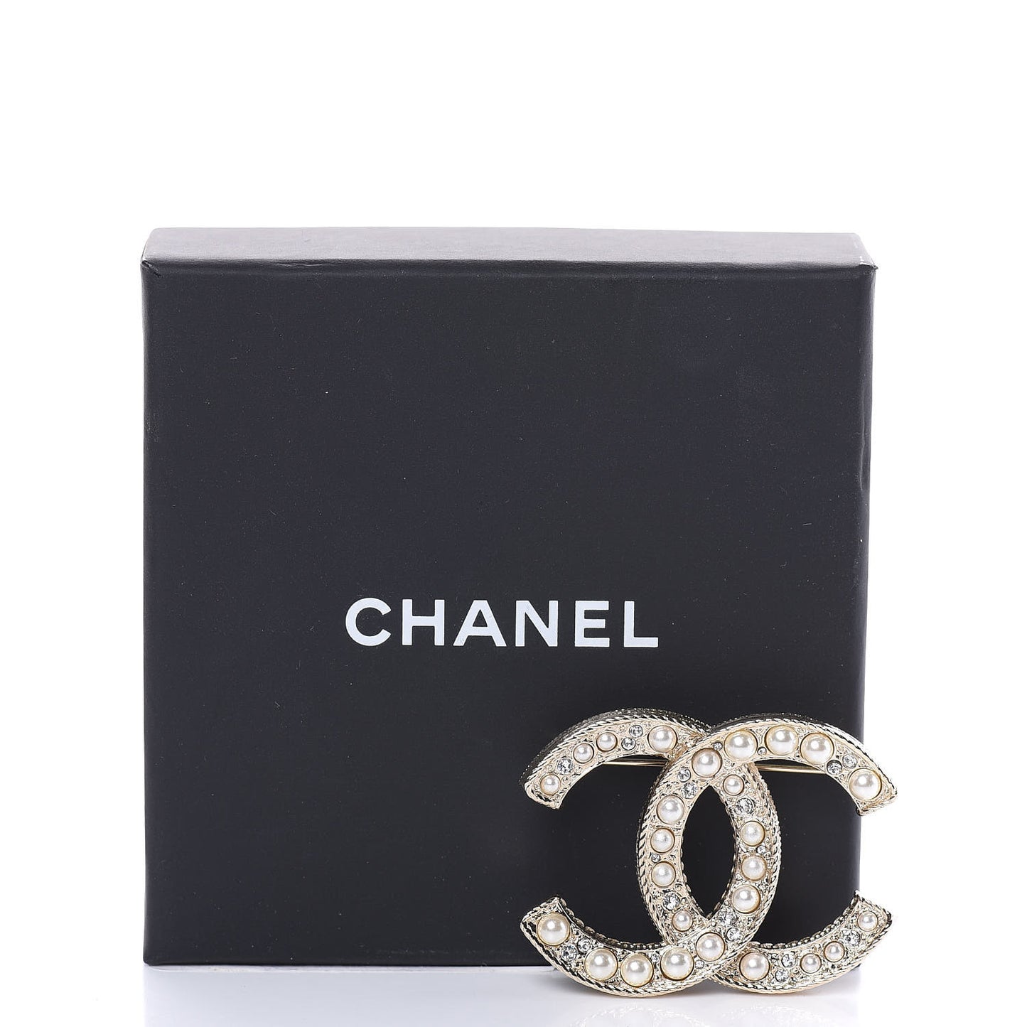 Pearl Crystal CC Brooch Gold