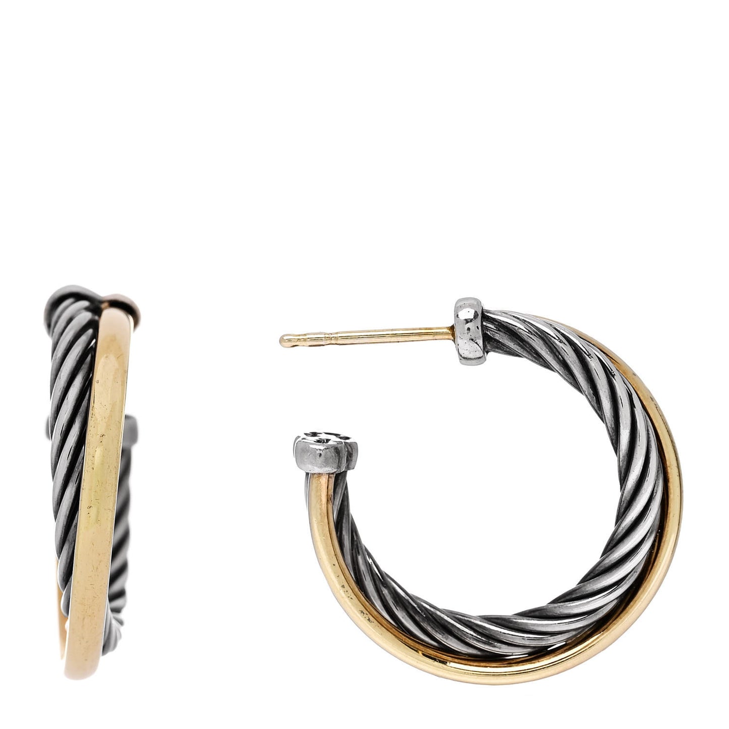 Sterling Silver 18K Yellow Gold 23mm Crossover Cable Hoop Earrings