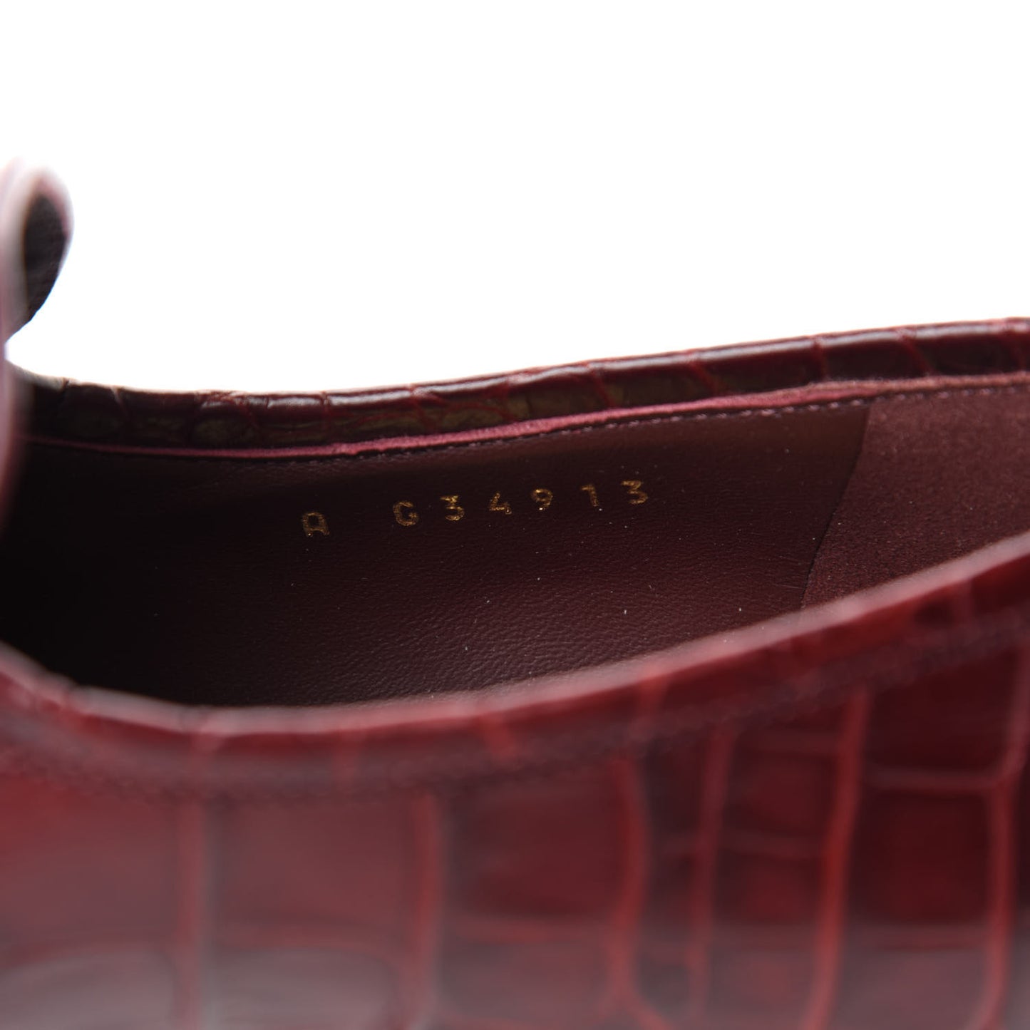 Crocodile Embossed Calfskin CC Chain Mocassin Loafers 39 Burgundy Black