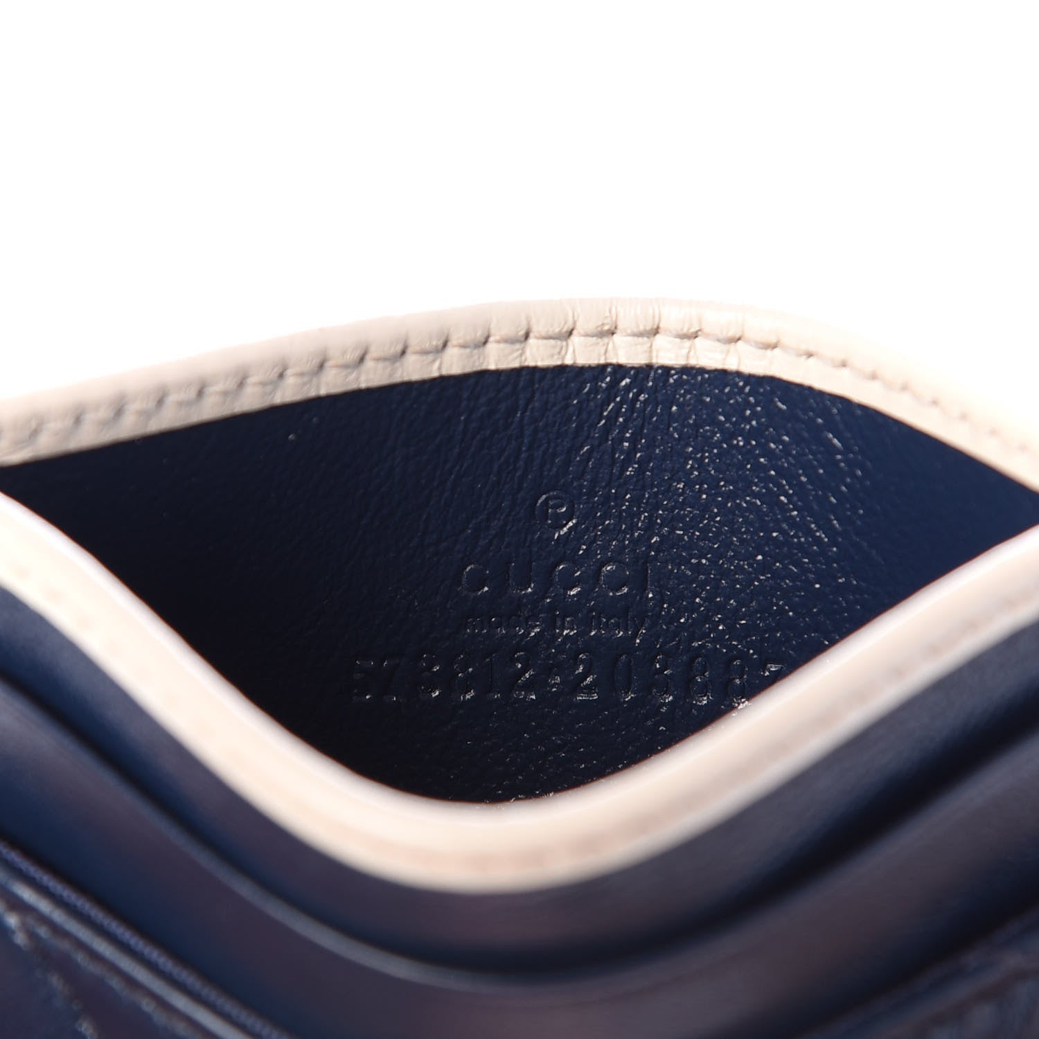 Gucci Vintage Effect Calfskin Matelasse Diagonal Torchon GG Marmont Card Holder Blue Agata Mystic White 6 of 7