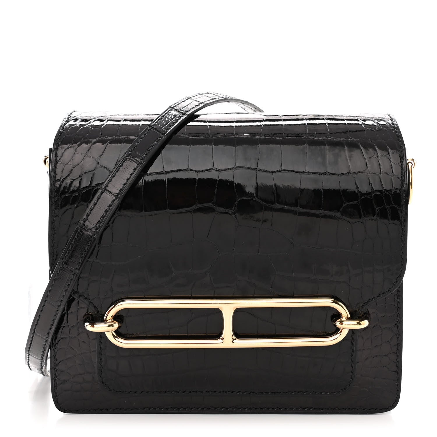 Hermes Shiny Alligator Mini Sac Roulis Black 1 of 11