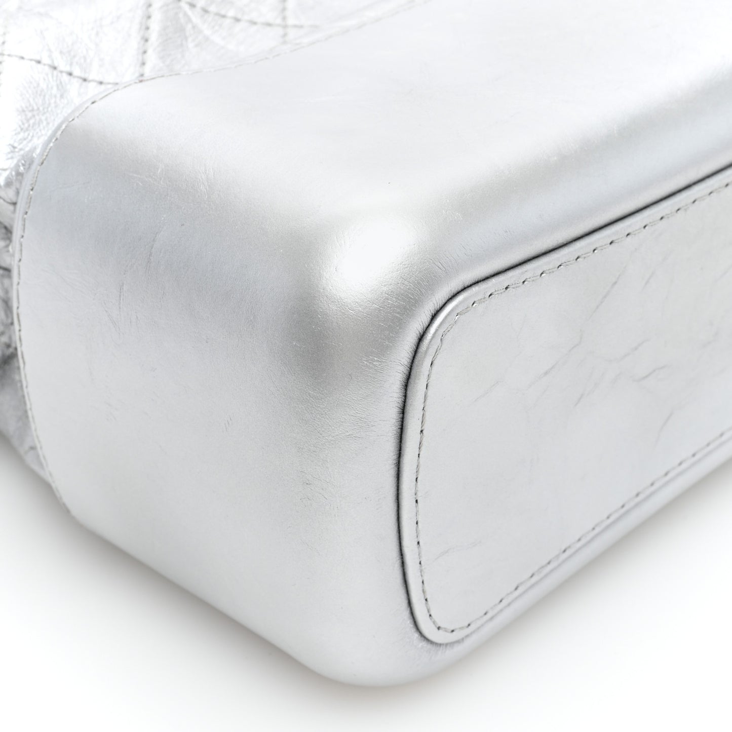 Metallic Aged Calfskin Quilted Medium Gabrielle Silver