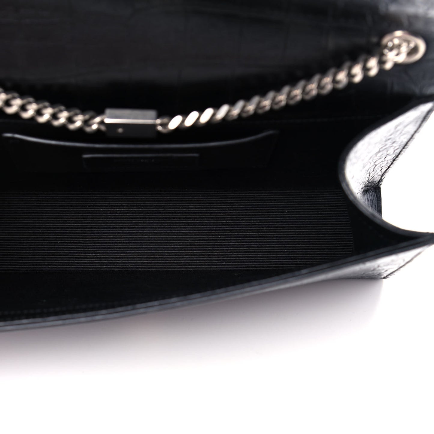 Calfskin Crocodile Embossed Medium Classic Monogram Kate Tassel Satchel Black