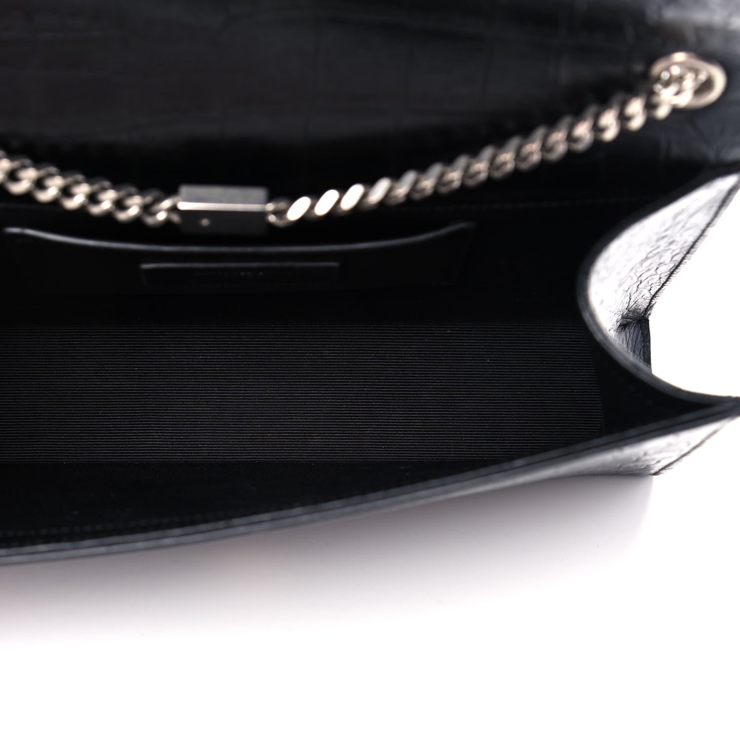 Saint Laurent Calfskin Crocodile Embossed Medium Classic Monogram Kate Tassel Satchel Black 6 of 12