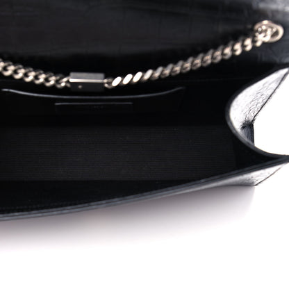 Saint Laurent Calfskin Crocodile Embossed Medium Classic Monogram Kate Tassel Satchel Black 6 of 12