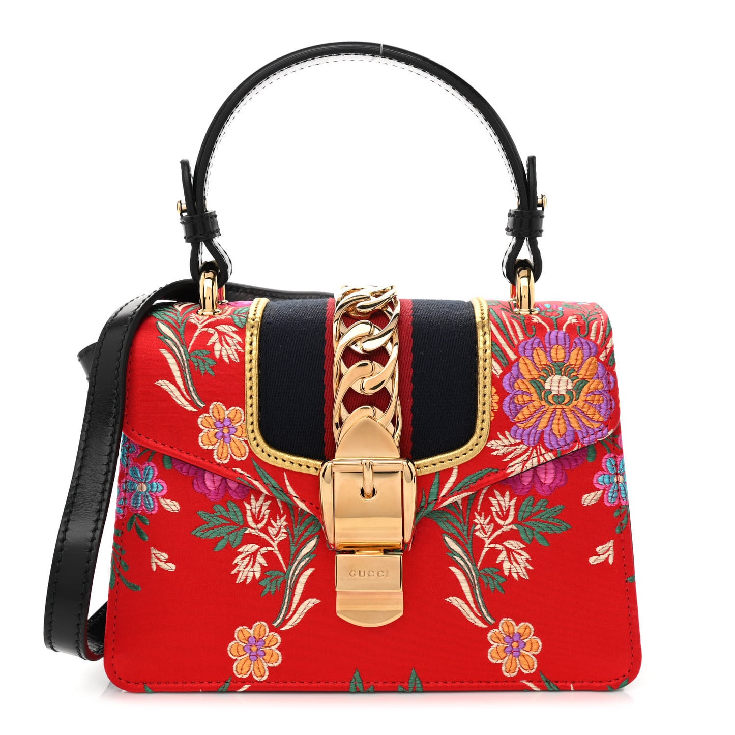 Jacquard Floral Mini Sylvie Top Handle Bag Red Multicolor Black