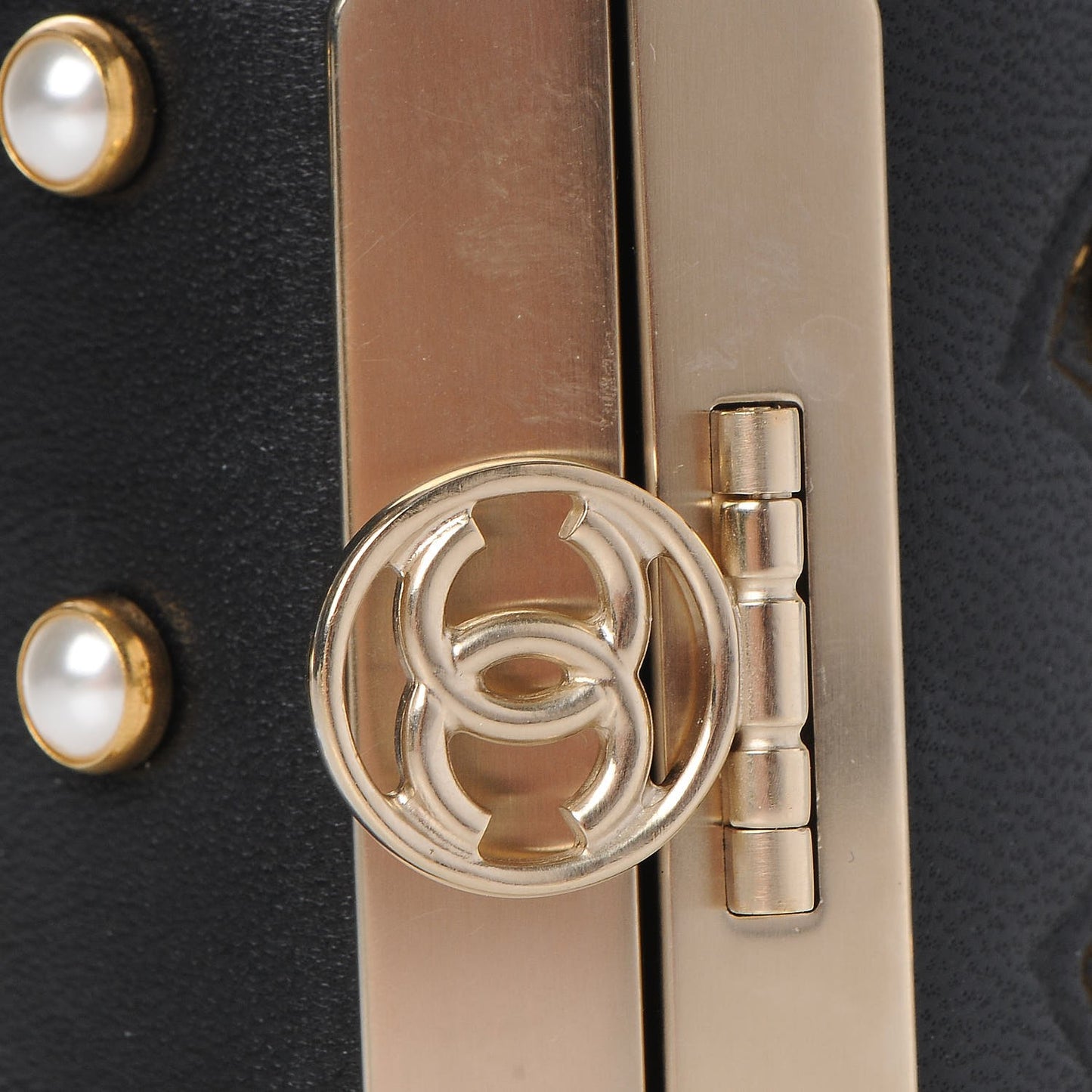 Lambskin Calfskin Pearl CC Cuff Bracelet Black Gold