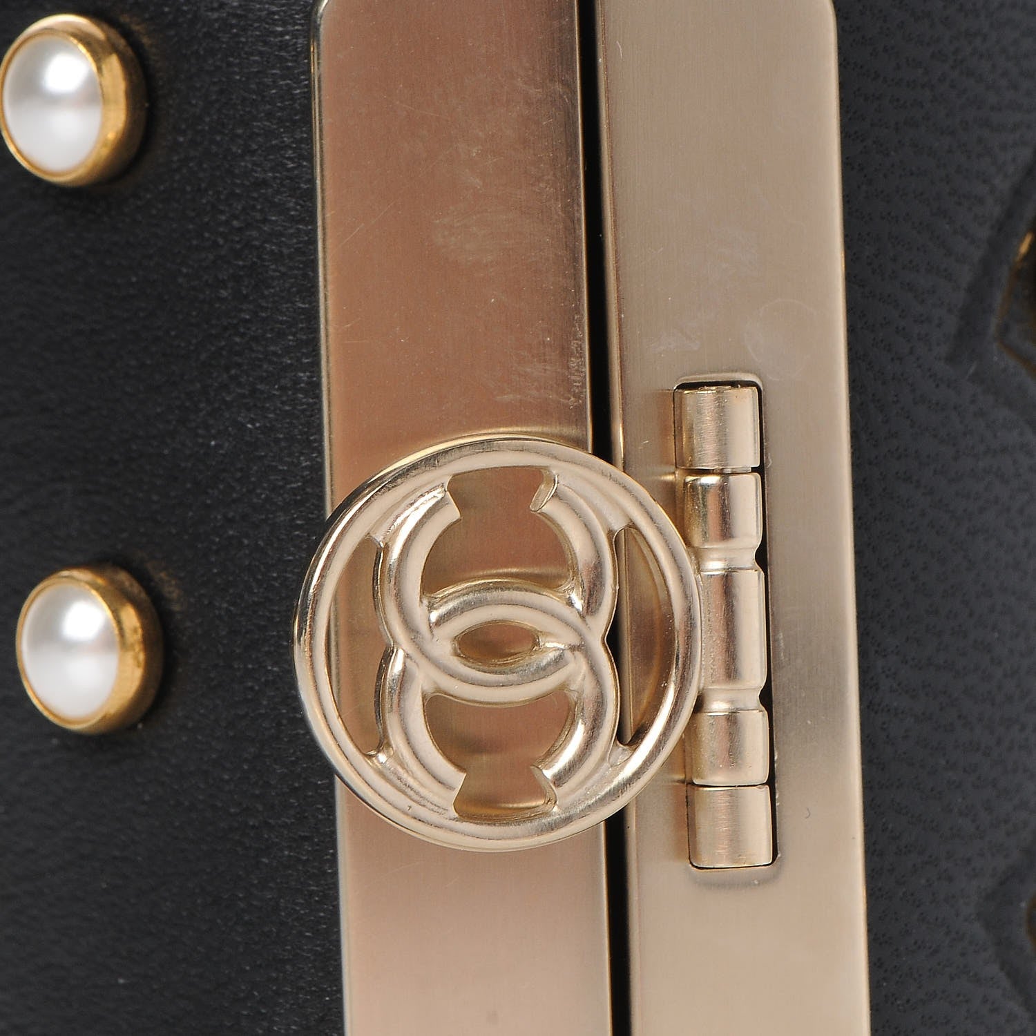 Chanel Lambskin Calfskin Pearl CC Cuff Bracelet Black Gold 4 of 7