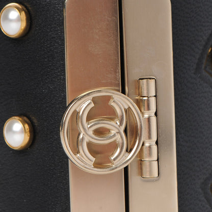 Chanel Lambskin Calfskin Pearl CC Cuff Bracelet Black Gold 4 of 7