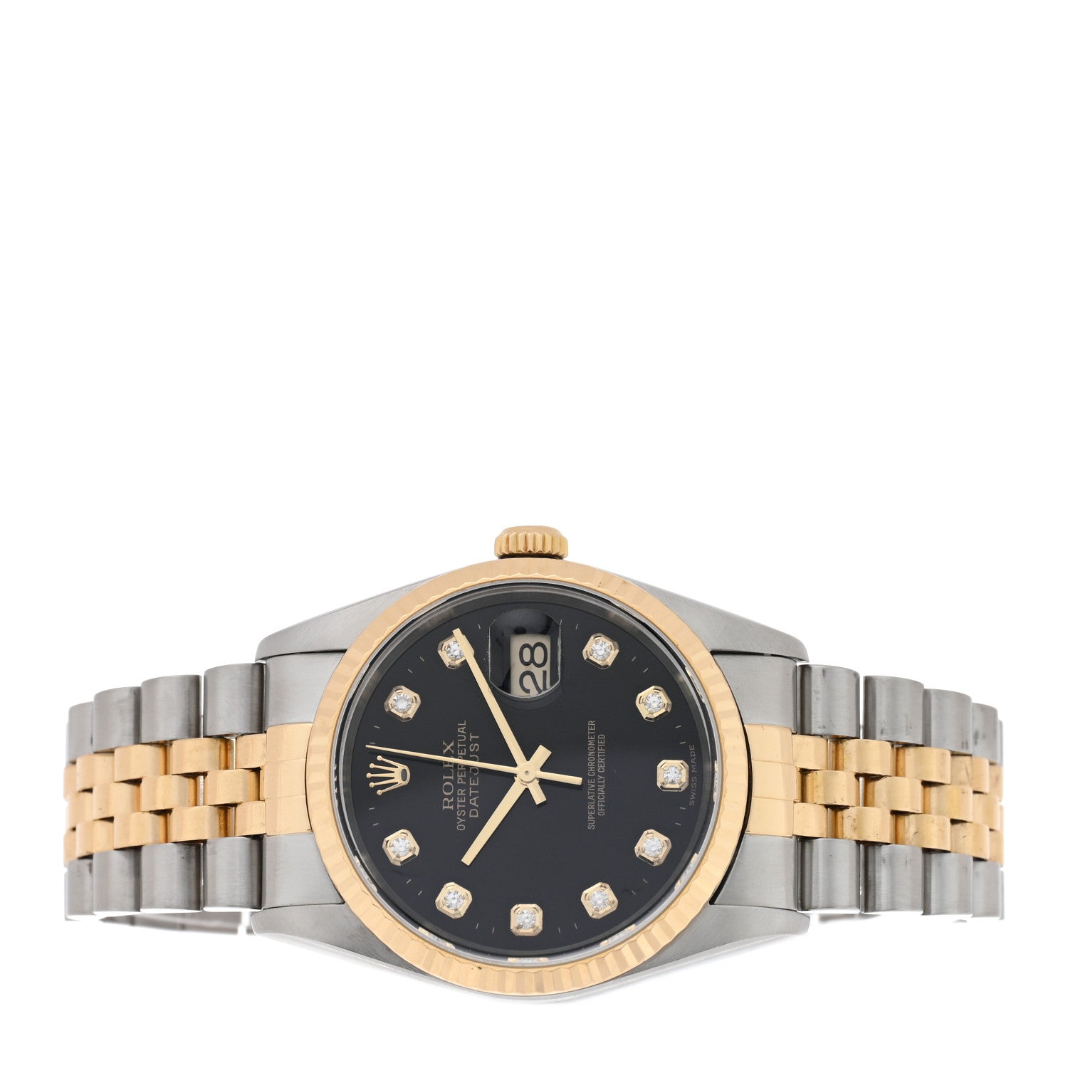 Rolex Stainless Steel 18K Yellow Gold Diamond 36mm Oyster Perpetual Datejust Watch Black 16233 2 of 4