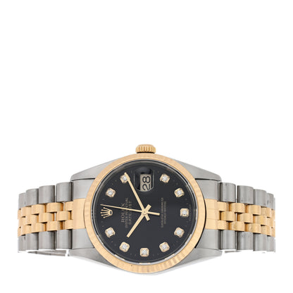 Rolex Stainless Steel 18K Yellow Gold Diamond 36mm Oyster Perpetual Datejust Watch Black 16233 2 of 4