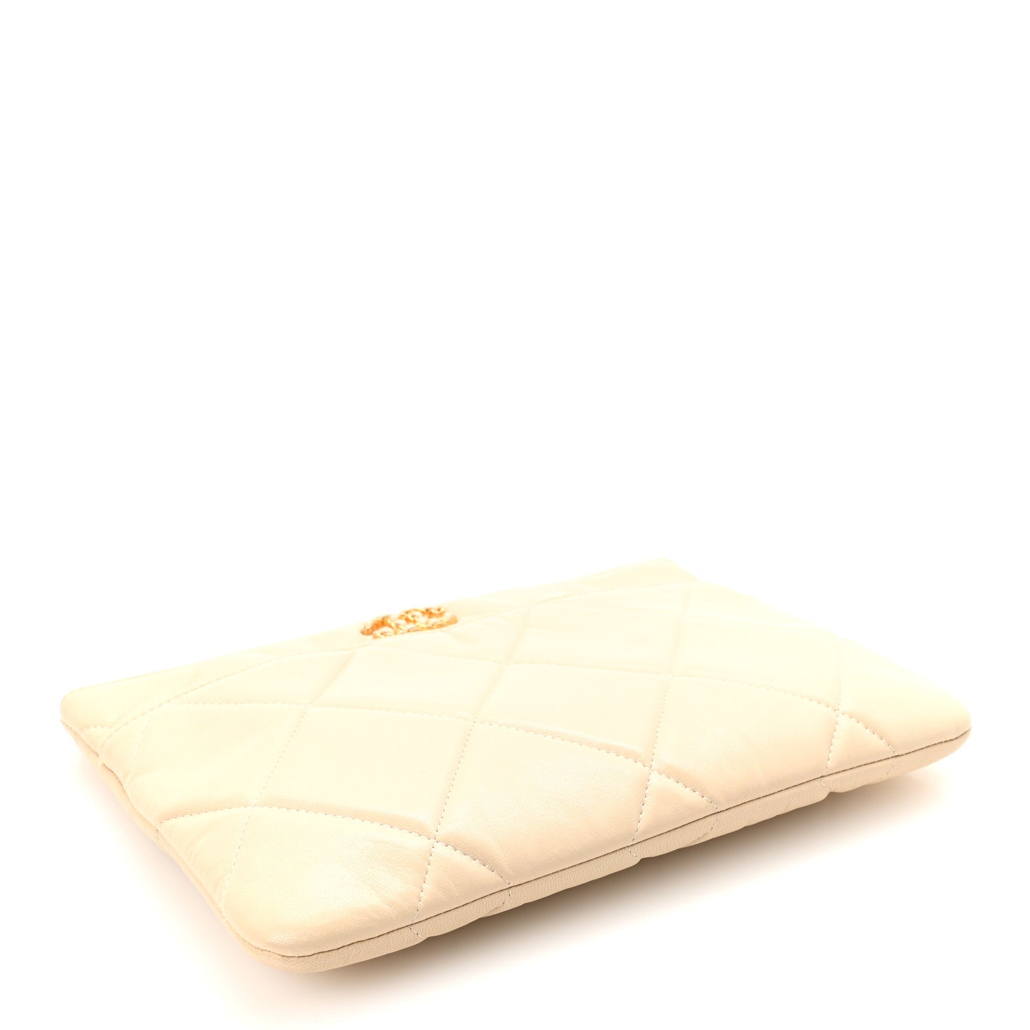 Chanel Shiny Goatskin Quilted Chanel 19 Pouch Beige 4 of 7