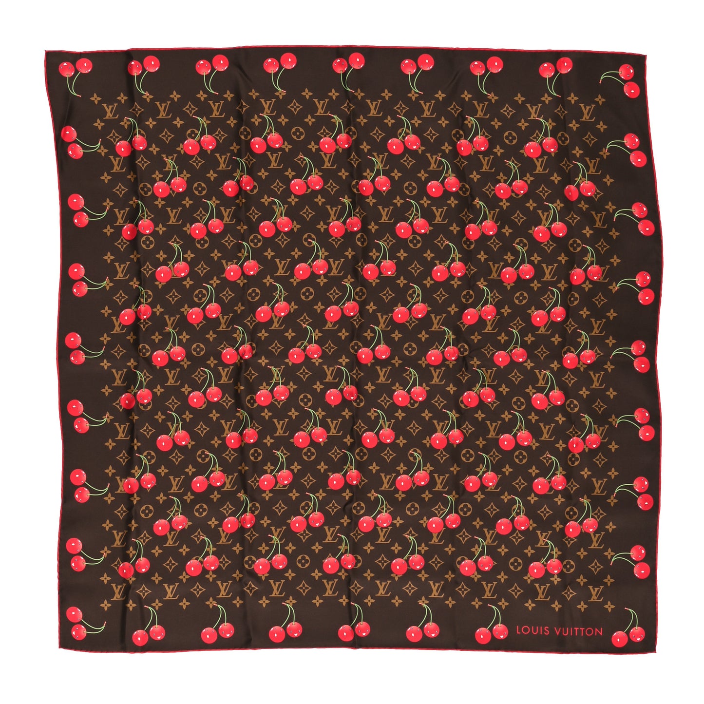 LV X TM Silk Monogram Cerises Square Scarf 90 Brown