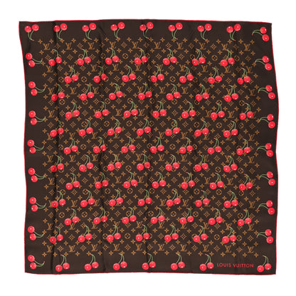 Louis Vuitton LV X TM Silk Monogram Cerises Square Scarf 90 Brown 1 of 3