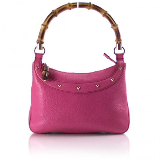 Leather Bamboo Handle Hobo Pink