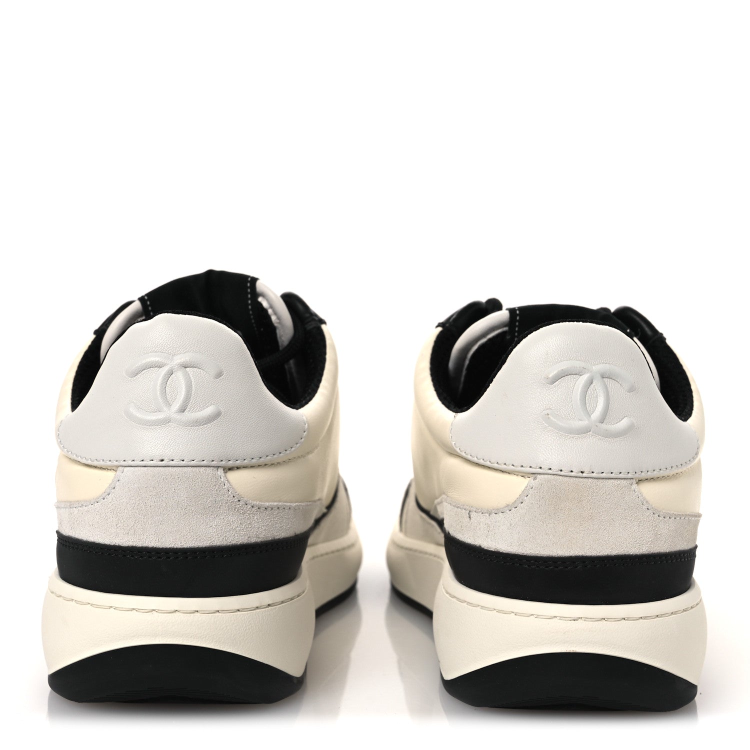 Chanel Lambskin Suede Calfskin Sneakers 40 Ivory White Black 6 of 11