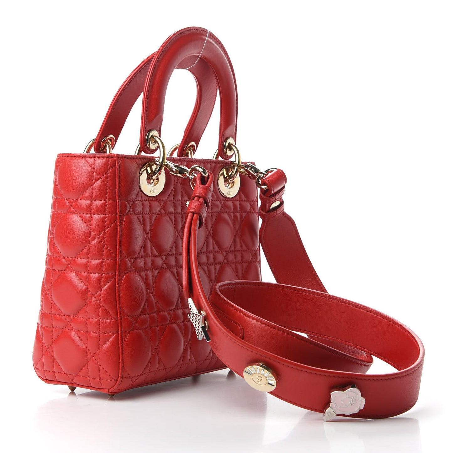 Lambskin Cannage Small Lucky Badges My Lady Dior Red