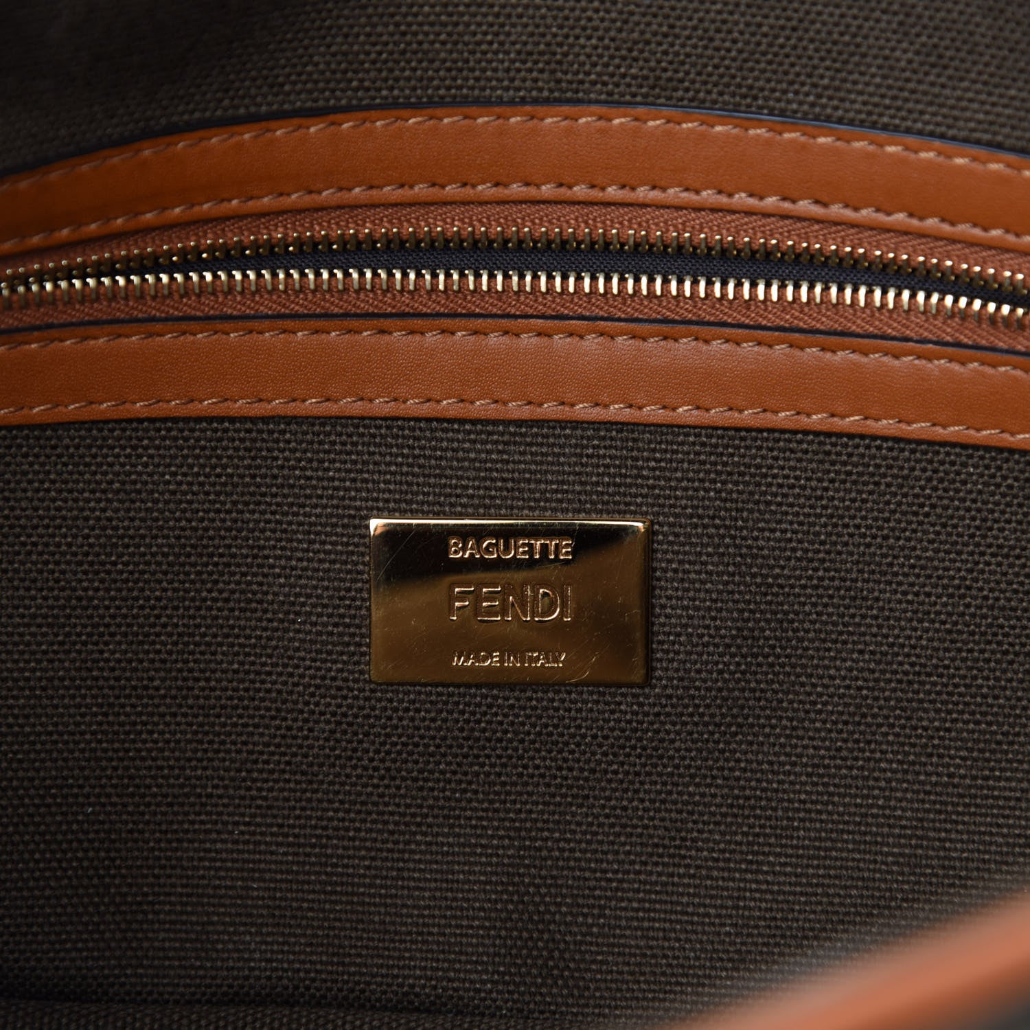 Fendi Canvas Vitello King FF Embroidered Baguette Amazzonia Cuoio 8 of 10