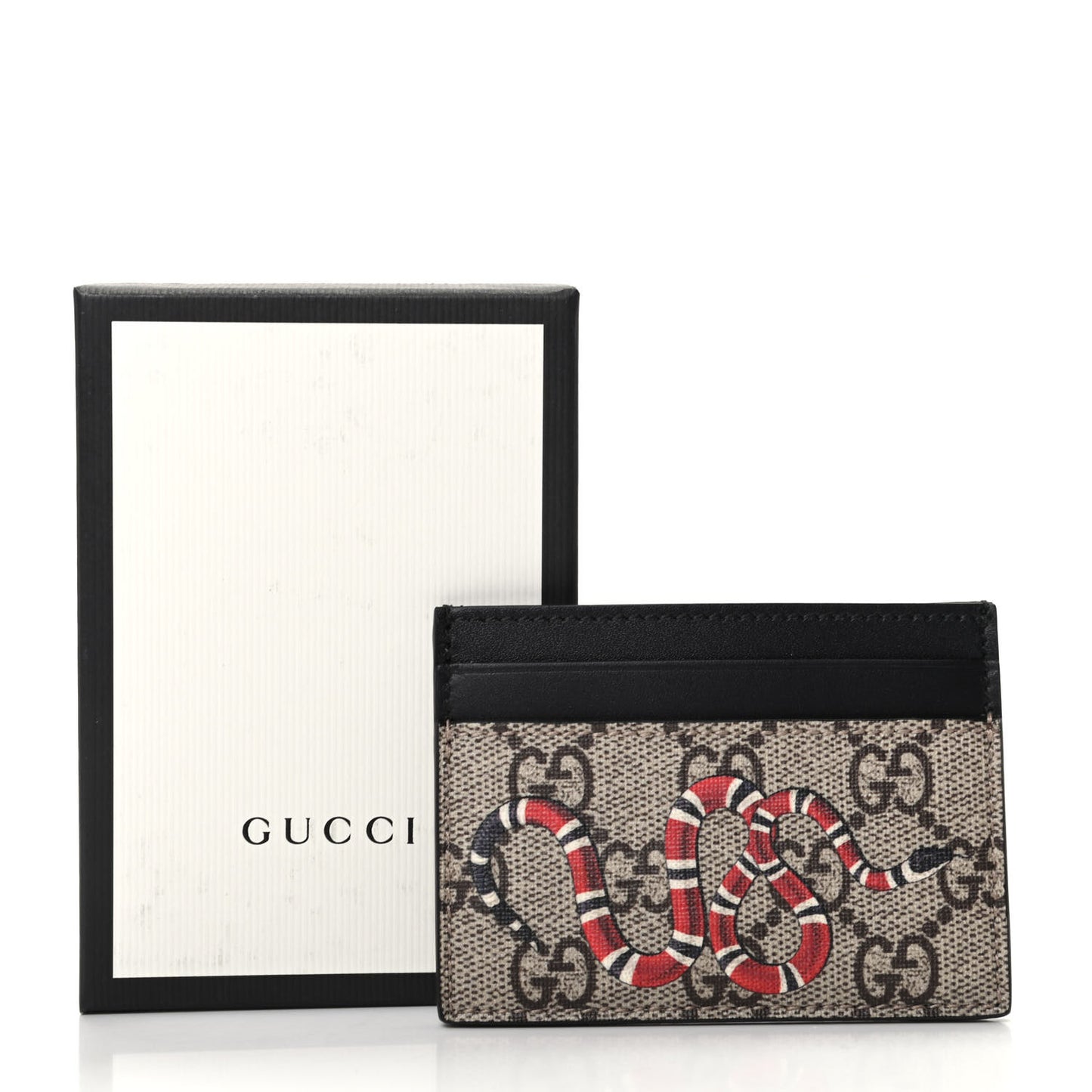 GG Supreme Monogram Kingsnake Card Holder Beige Black